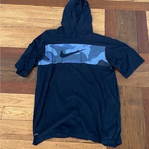 Nike Navy and Gray Camo Hoodie Tee